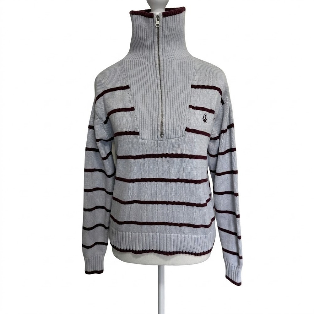 United Colors of Benetton Striped Quarter Zip Sweater Womens Small Pullover